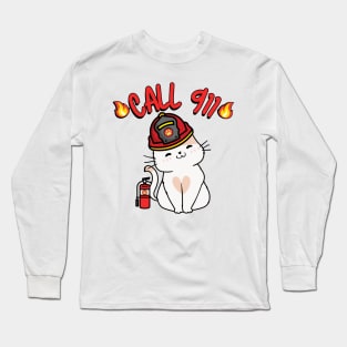 Firefighter Persian Cat Long Sleeve T-Shirt